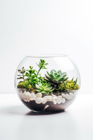 Florarium Glass vase with succulent plant Miniature cactus in a : Generative AIの素材