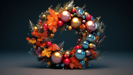 Christmas wreath loop decorated fir branches and christmas toys for the holiday The new year celebration European flower shop : Generative AIの素材