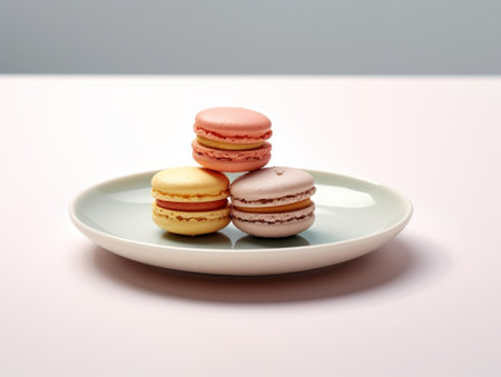 French macaroon dessert on white plate Modern european French cuisine : Generative AIの素材