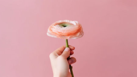 Persian buttercup in womans hands Bunch pale pink ranunculus flowers with green eucalyptus The work of the florist at a flower shop : Generative AIの素材