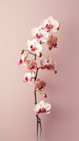 Pink orchid flower on light background Light pastel poster with orchids phalaenopsis : Generative AIの素材