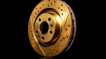 Old rusty brake disc and new disc front disk break pads Change the old to new brake disc on car in a garage Auto repair concept : Generative AIの素材