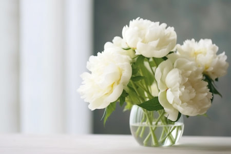 White peonies in vase retro styled photo closeup : Generative AIの素材