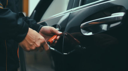 locksmith car will repair white car door selective focus to screwdriver : Generative AIの素材