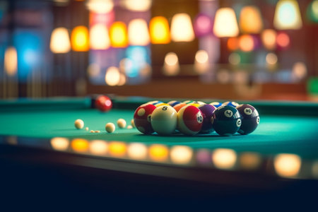 abstract blur brand new and modern billiard interior in night time : Generative AIの素材