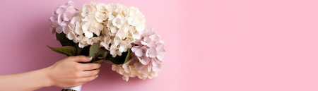 light pink hydrangea Young girl holding a flower arrangement Beautiful summer bouquet The concept of a flower shop Content for the catalog : Generative AIの素材