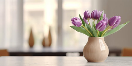 closeup beautiful luxury bouquet of lilac tulips flowers on table the work of the florist at a flower shop : Generative AI