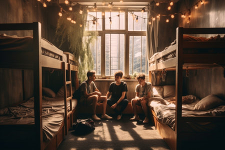 Interior of a three bed hostel room : Generative AIの素材