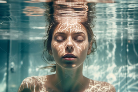 Beautiful woman swimming in the pool : Generative AIの素材