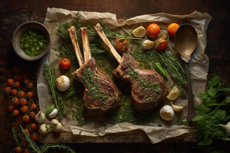 Lamb with vegetables cooked in parchment paper : Generative AIの素材
