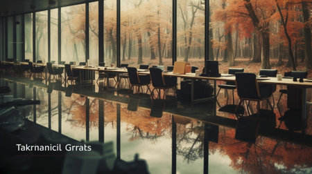 Classroom in reflection in black glass wall : Generative AIの素材