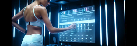 Woman doing electro muscular stimulation training in a modern gym : Generative AIの素材