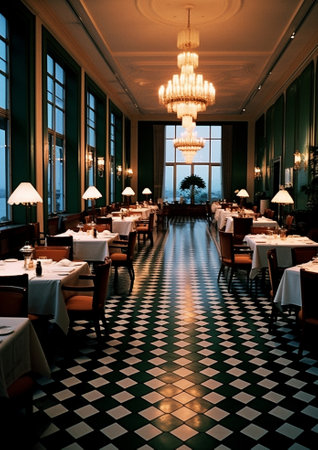 Empty new hotel restaurant interior : Generative AIの素材