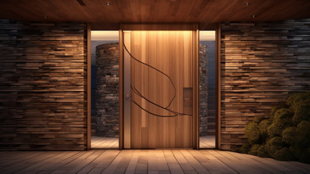 Wooden door entrance area : Generative AIの素材