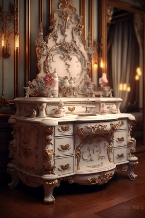 Antique dressing table in luxury villa : Generative AIの素材
