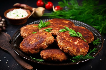 Breaded cutlet rolled veal or pork steak stuffed with cream : Generative AIの素材