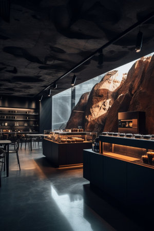 Interior of a modern mountain restaurant : Generative AIの素材