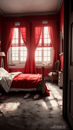 Interior of a romantic red hotel bedroom : Generative AIの素材