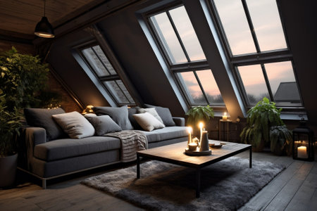 Luxury living room interior in the attic : Generative AIの素材