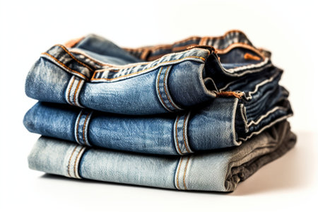 Pile of blue jeans stacked in the cardboard box : Generative AIの素材