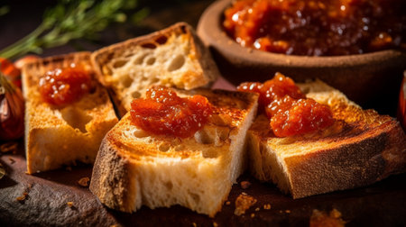 Roasted bread with shredded hot peppers : Generative AIの素材