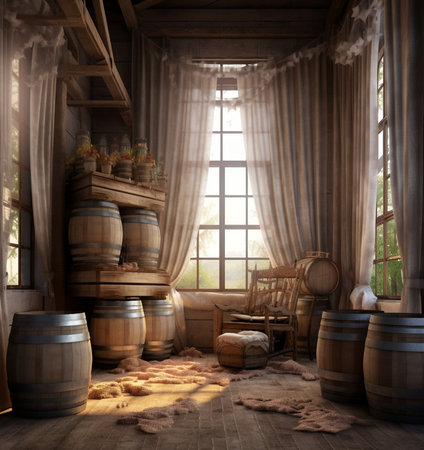 Room made of wooden barrel : Generative AIの素材