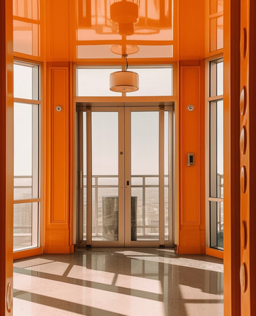 Two elevators in hotel lobby : Generative AIの素材