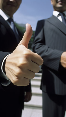 Business colleges with thumbs up in the office : Generative AIの素材