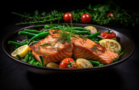 Grilled salmon with vegetables : Generative AIの素材
