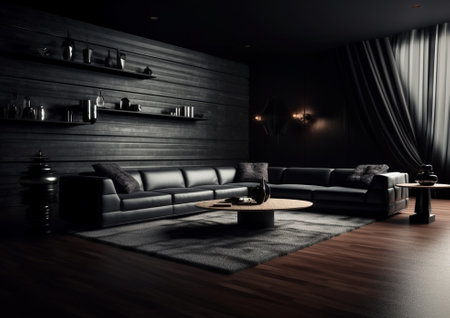 Detail of black leather sofa in luxury living room : Generative AIの素材