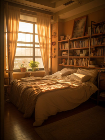 Interior of a bedroom in rental homestay apartment : Generative AIの素材