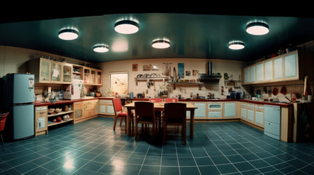 Hostel interior kitchen : Generative AIの素材
