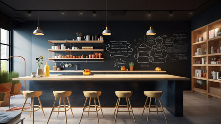 Modern kitchen interior with chalkboard wall : Generative AIの素材