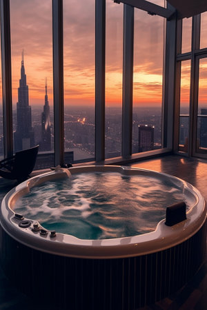 bathtub in a luxury hotel suite : Generative AIの素材