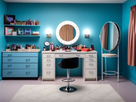 Bedroom makeup vanity table : Generative AIの素材
