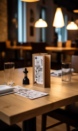 Candleholder with candles on a restaurant table : Generative AIの素材