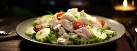 Fresh salad with chicken and cream : Generative AIの素材