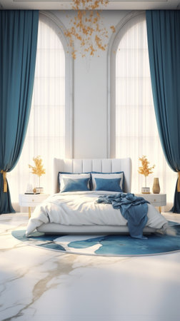 Interior of a luxury bedroom with marble floor : Generative AIの素材
