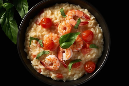 Lime shrimp risotto served in white plate : Generative AIの素材