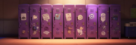 Locker room with purple lockers : Generative AIの素材