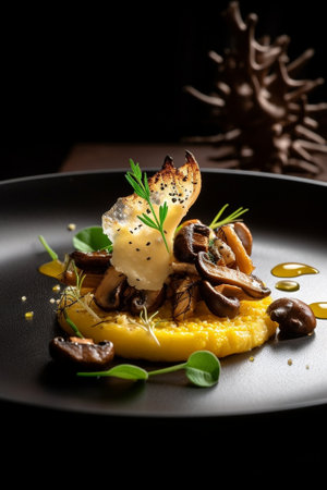 Mushroom with rucola and parmesan cheese served on a plate on the restaurant table : Generative AIの素材