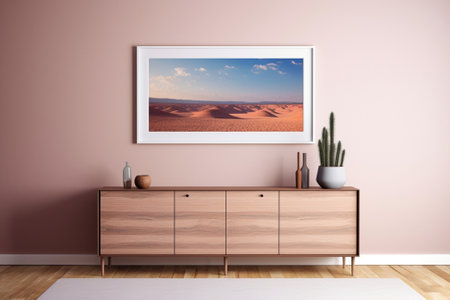 TV installed in the wall with frame over it : Generative AIの素材