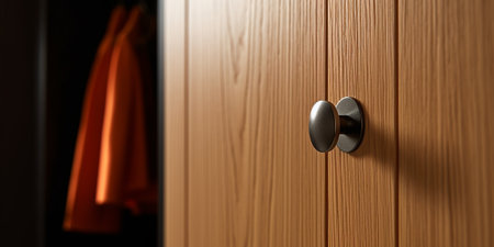 Wooden cabinet doors with metal handles : Generative AIの素材