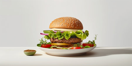 Stuffed hamburger with salad in bread : Generative AIの素材