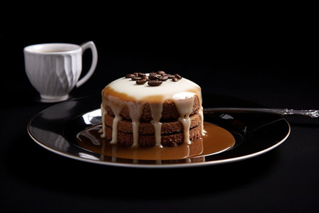 Dessert on a plate with coffee with cream : Generative AIの素材