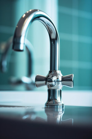 Metal faucet in a bathroom : Generative AIの素材