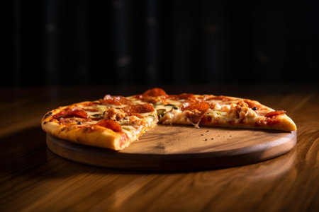 Pizza on wooden board : Generative AIの素材