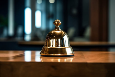 Shiny call bell on hotel reception desk : Generative AIの素材