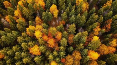 Aerial top down view of autumn forest : Generative AIの素材