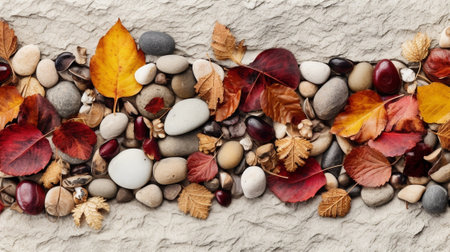 Decorative autumn border with chestnuts hazelnuts : Generative AIの素材